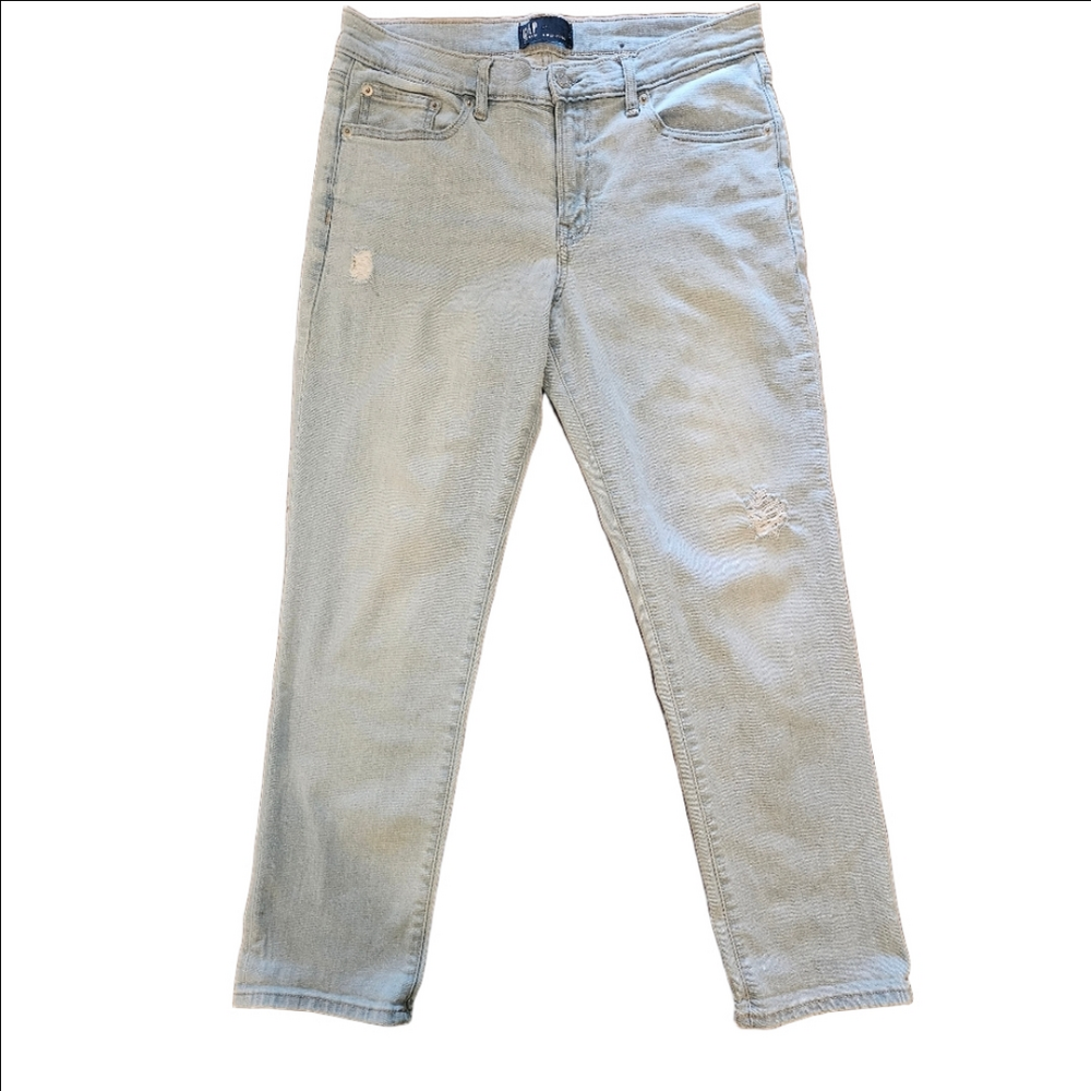 GAP WOMEN'S GIRLFRIEND MID-RISE LIGHT WASH DISTRESSED DENIM JEANS SIZE 29 - Picture 1 of 11